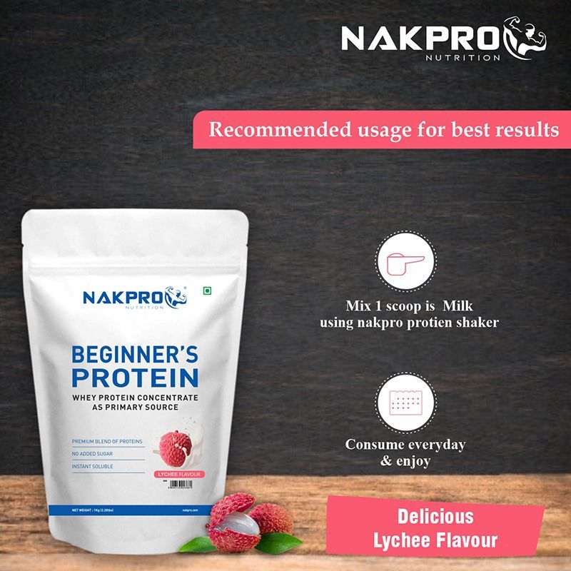NAKPRO Beginner's Whey Protein Concentrate Supplement Powder Lychee